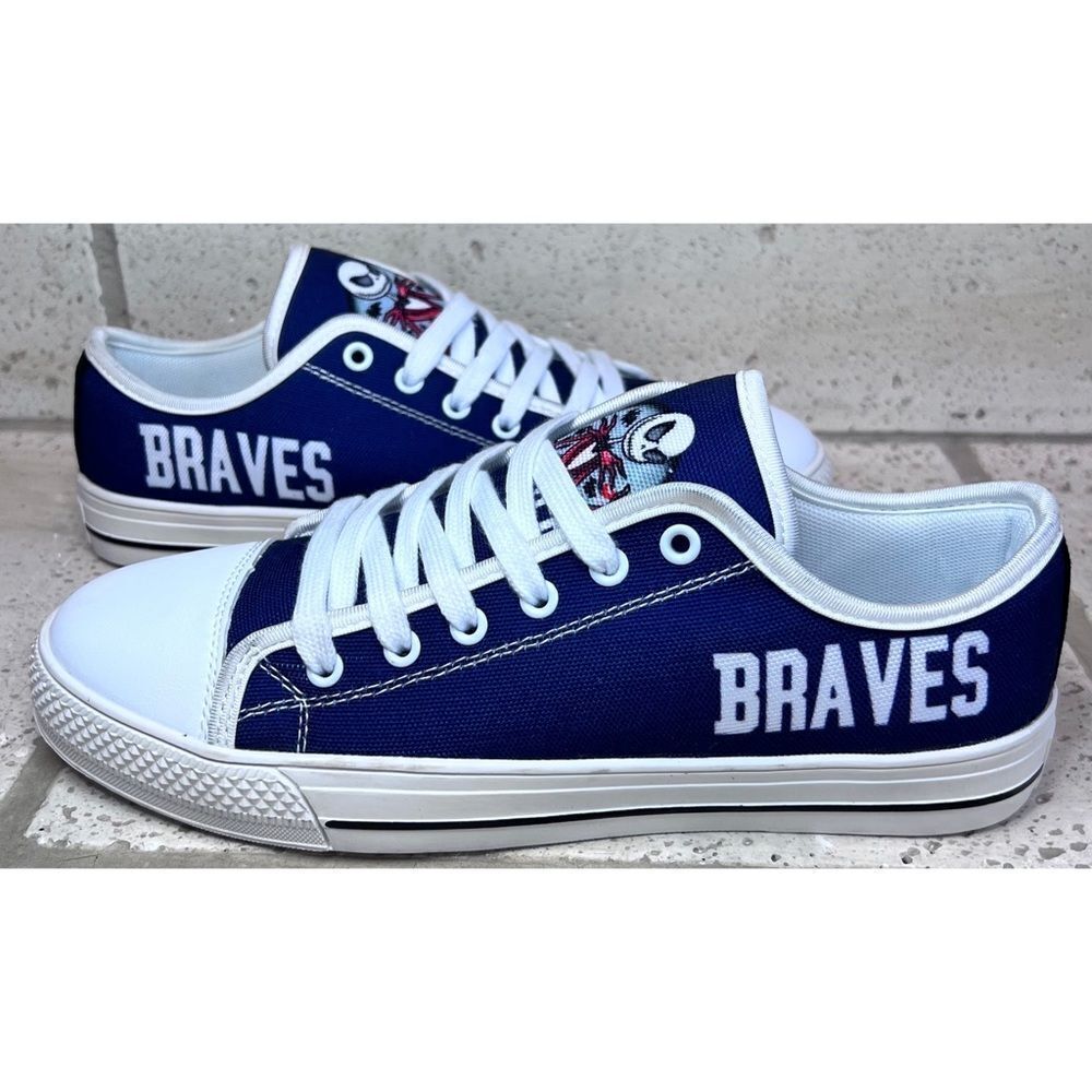 Atlanta Braves Men’s Canvas Sneakers Red White Blue Low Top Shoes NWOT Sz 39